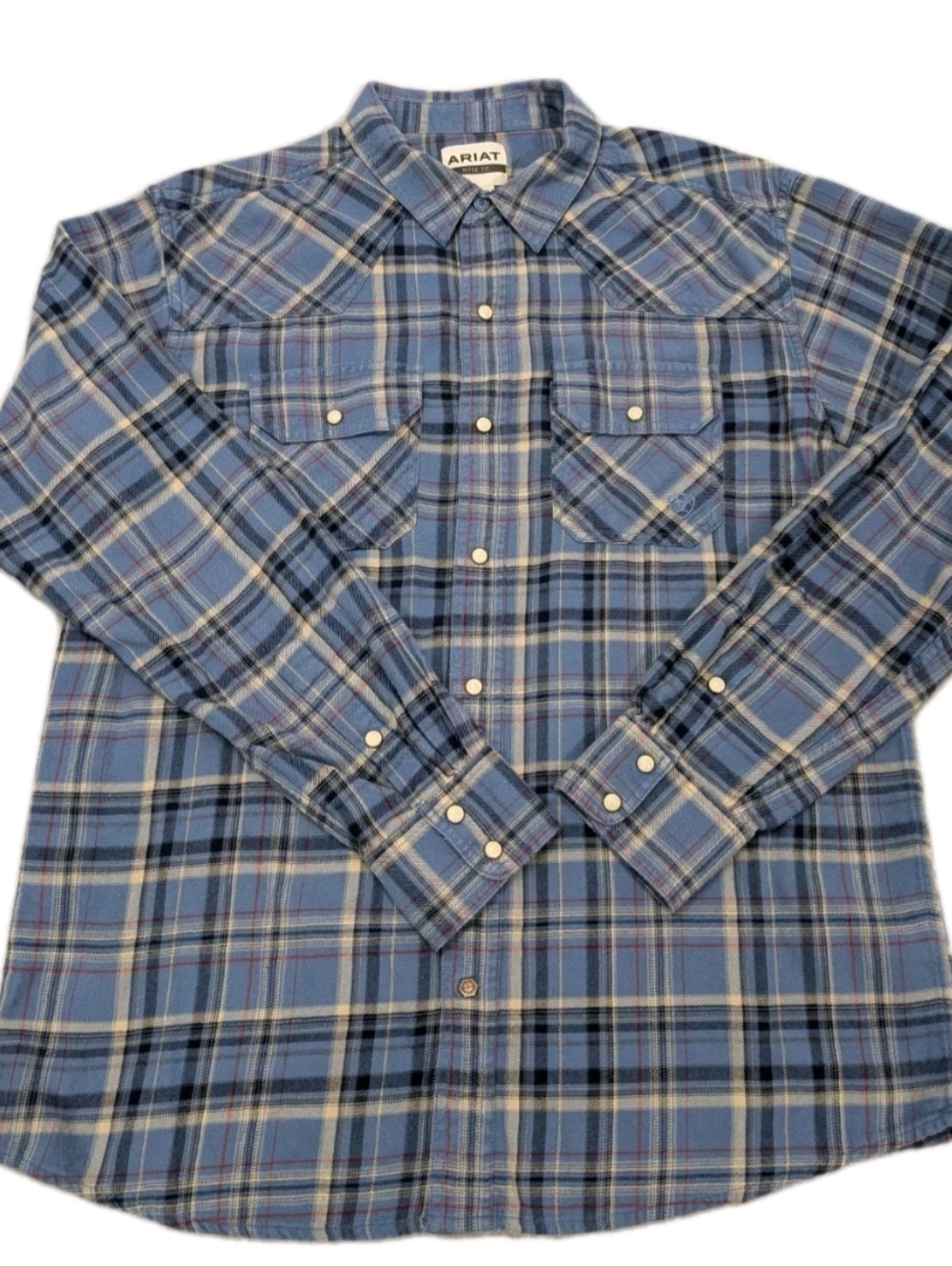Ariat Huntley Retro Fit Blue Plaid Snap Western Shirt Mens Large